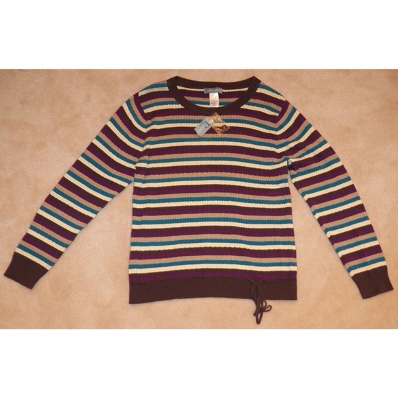 NWT Classic Elements Women's Sweater Knit Top Drawstring Waist Striped Size XL - Picture 6 of 8